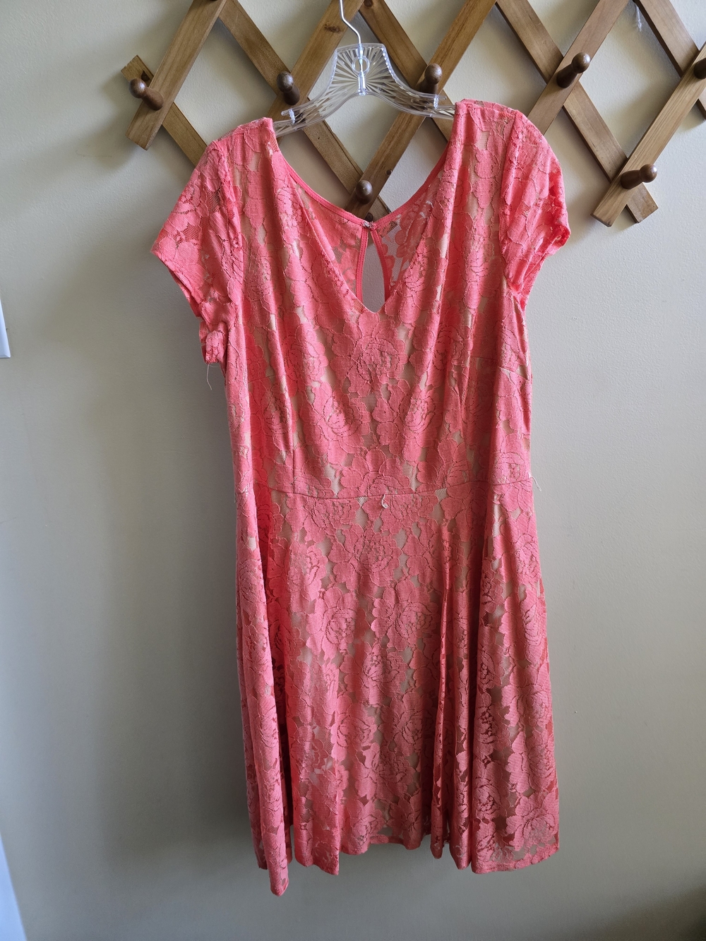 Coral Lace Fit & Flare Dress